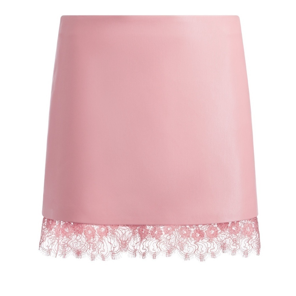 Alice + Olivia RUBI VEGAN LEATHER LACE TRIM MINI SKIRT Pink Rose sz 6 NWT 295$ - Picture 4 of 4